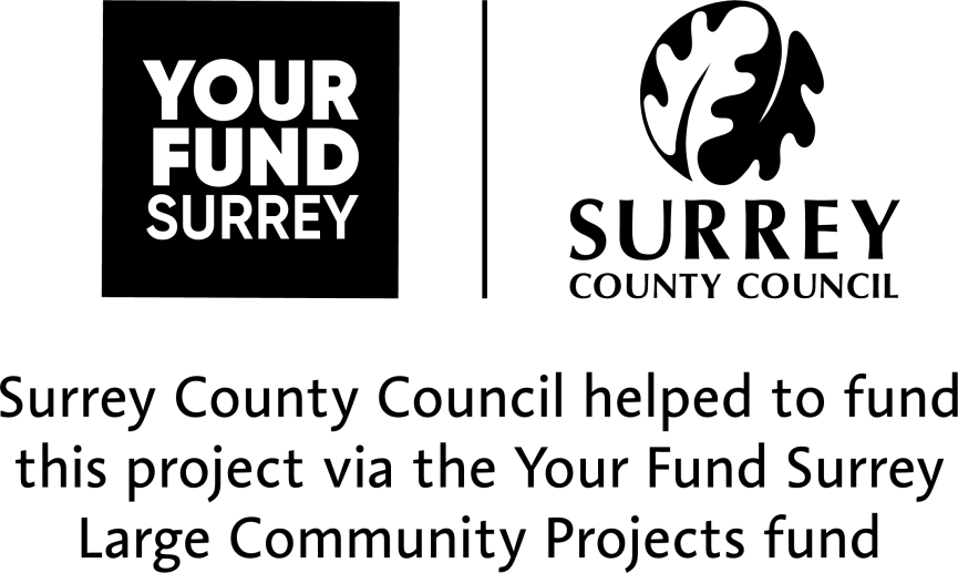 Your Fund Surrey Black Logo next to Surrey County Council Black Logo